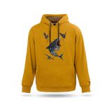 Unisex Kapşonlu Sweatshirt Baykuş ve Köpekbalıklı Tasarım Sweatshirt, Safran, XL