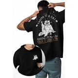 Unisex Karma Is A Cat Sırt Baskılı Tişört, Oversize Taylor Swift Temalı Bisiklet Yaka T-Shirt - Siyah - 2XL