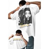 Unisex Kendrick x Sza Sırt Baskılı Tişört, Oversize Kendrick Lamar x Sza Temalı T-Shirt - Beyaz - XL