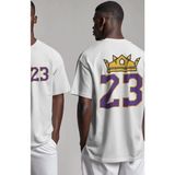 Unisex King 23 Le Bron James Sırt Baskılı Tişört, Oversize Basketbol Temalı T-Shirt - 2XL - Beyaz