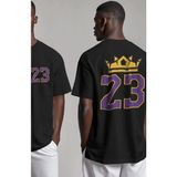 Unisex King 23 Le Bron James Sırt Baskılı Tişört, Oversize Basketbol Temalı T-Shirt - 2XL - Siyah