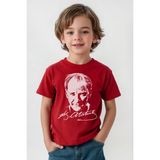 Unisex Kırmızı Mustafa Kemal Atatürk 23 Nisan 19 Mayıs Baskılı Çocuk Tişört - Siyah - 5 - 6 Yaş