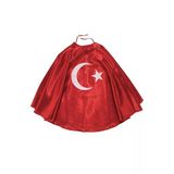 Unisex Kırmızı Saten Ay Yıldız Baskılı El Geçirmeli 23 Nisan Pelerin