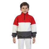 Unisex Kız-Erkek Çocuk Dik Yaka Fermuarlı Sweatshirt-Kazak Beli Lastikli Çok Renkli Kışlık Polar — Kırmızı-Ekru-Gri