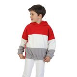 Unisex Kız-Erkek Çocuk Sweatshirt-Kazak Kapüşonlu Beli Lastikli Çok Renkli Kışlık Polar Sweat — Kırmızı-Ekru-Gri
