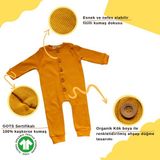 Unisex Kız ve Erkek Bebek Tulum, Düz Renkli Ahşap Düğme Tasarımlı Organik Bebek Tulumu - 3 - 6 Ay - Hardal