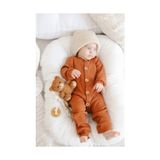 Unisex Kız ve Erkek Bebek Tulum, Düz Renkli Ahşap Düğme Tasarımlı Organik Bebek Tulumu - 6 - 9 Ay - Kiremit