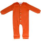 Unisex Kız ve Erkek Bebek Tulum, Düz Renkli Ahşap Düğme Tasarımlı Organik Bebek Tulumu - 9 - 12 Ay - Kiremit