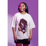 Unisex Kokushibo Baskılı Tişört, Oversize Demon Slayer Baskılı Anime T-Shirt - Beyaz