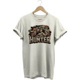 Unisex Kurt Baskılı T-Shirt - Avcı Köpekleri Serisi Bisiklet Yaka Pamuklu Tişört - Beyaz - XL