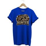 Unisex Kurt Baskılı T-Shirt - Avcı Köpekleri Serisi Bisiklet Yaka Pamuklu Tişört - Beyaz