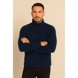 Unisex Lacivert Anti-Pilling Tüylenme Yapmayan Standart Fit Tam Fermuarlı Soğuk Geçirmez Polar Hırka