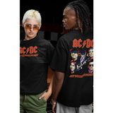Unisex Let There Be Rock Ac-Dc Sırt Baskılı Tişört, Oversize Rock Grubu Temalı T-Shirt - Siyah
