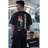 Unisex Luke Skywalker Sırt Baskılı Tişört, Oversize Star Wars Yazılı T-Shirt - Siyah