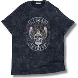 Unisex Lynyrd Skynyrd Baskılı Yıkamalı Tişört, Oversize Rock-Metal Baskılı Retro T-Shirt - 2XL - Siyah