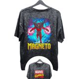 Unisex Magneto Baskılı Yıkamalı Tişört, Oversize Marvel Comics Baskılı Eskitme T-Shirt - 3XL - Siyah