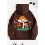 Unisex Mantar Baskılı Oversize Sweatshirt