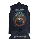 Unisex Megadeth Sırt Baskılı Yıkamalı Kolsuz Vintage Tişört - Siyah - 2XL