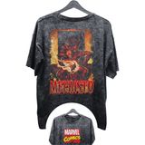 Unisex Mephisto Baskılı Yıkamalı Tişört, Oversize Marvel Comics Baskılı Retro T-Shirt - 3XL - Siyah