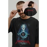 Unisex Metallica Ense Baskılı Tişört, Oversize Rock Band Temalı Bisiklet Yaka T-Shirt - Siyah