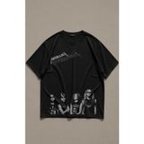 Unisex Metallica Grup Resimli Baskılı Tişört, Oversize Rock Band Temalı Bisiklet Yaka T-Shirt - Siyah - XS