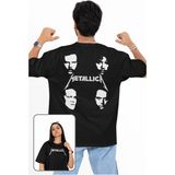 Unisex Metallica Members Face Sırt Baskılı Tişört, Oversize Rock Band Temalı T-Shirt - Siyah - 4XL