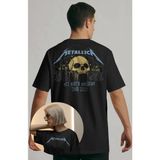 Unisex Metallica North American Tour Sırt Baskılı Tişört, Oversize Rock Band Temalı T-Shirt - Siyah - XS