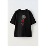 Unisex Minimalist Japon Agac Red Tasarım Baskılı Pamuk Sıyah Oversize T-Shirt - Siyah