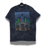 Unisex Minnesota Yazılı Yıkamalı T-Shirt, Oversize Basketbol Temalı Retro Tişört - Siyah