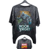 Unisex Moon Knight Baskılı Yıkamalı Tişört, Oversize Marvel Comics Baskılı Vintage T-Shirt - XS - Siyah