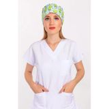 Unisex Mutlu Kaktüs Desenli Cerrahi Bone Hemşire Doktor Saç Bone
