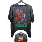 Unisex Nebula Baskılı Yıkamalı Tişört, Oversize Marvel Comics Baskılı Retro T-Shirt - 2XL - Siyah