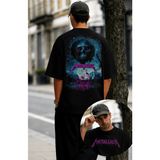 Unisex Night Metallica Sırt Baskılı Tişört, Oversize Rock Band Temalı T-Shirt - Siyah - 4XL