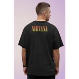 Unisex Nirvana Ense Baskılı Tişört, Oversize Rock Band Temalı Bisiklet Yaka T-Shirt - Siyah - 3XL