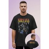 Unisex Nirvana Ense Baskılı Tişört, Oversize Rock Band Temalı Bisiklet Yaka T-Shirt - Siyah