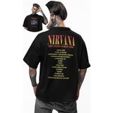 Unisex Nirvana Unplugged In New York Sırt Baskılı Tişört, Oversize Rock Band Temalı T-Shirt - Siyah - 4XL