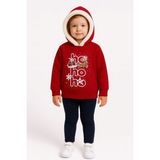 Unisex Noal Baba Baskılı Kapüşonlu Sweatshirt - 7 Yaş - Beyaz - Kırmızı