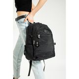 Unisex Okul Çantası Klinkır Kumaş Günlük Sırt Çantası Çok Cepli Hafif Yağmur Geçirmez 38*28 cm - 00-Siyah