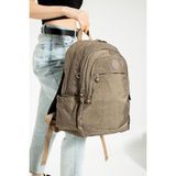 Unisex Okul Çantası Klinkır Kumaş Günlük Sırt Çantası Çok Cepli Hafif Yağmur Geçirmez 38*28 cm - Kahverengi
