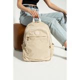 Unisex Okul Çantası Klinkır Kumaş Günlük Sırt Çantası Çok Cepli Hafif Yağmur Geçirmez 38*28 cm - Krem