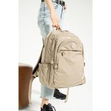 Unisex Okul Çantası Klinkır Kumaş Günlük Sırt Çantası Çok Cepli Hafif Yağmur Geçirmez 38*28 cm - Vizon