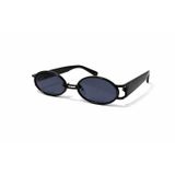 Unisex Oval Güneş Gözlüğü, Siyah Çerçeve, Koyu Gri Cam, Retro Stil
