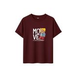 Unisex Oversize Ayıcıklı Tişört, Move Forward Yazılı, Pamuklu, Sokak Stili, Grafik Baskılı (Bordo, M)