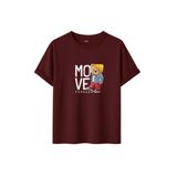 Unisex Oversize Ayıcıklı Tişört, Move Forward Yazılı, Pamuklu, Sokak Stili, Grafik Baskılı (Bordo, S)