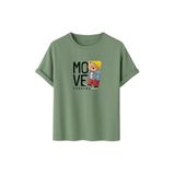 Unisex Oversize Ayıcıklı Tişört, Move Forward Yazılı, Pamuklu, Sokak Stili, Grafik Baskılı (Çağla, L)