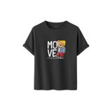 Unisex Oversize Ayıcıklı Tişört, Move Forward Yazılı, Pamuklu, Sokak Stili, Grafik Baskılı (Füme, L)