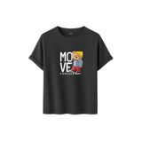 Unisex Oversize Ayıcıklı Tişört, Move Forward Yazılı, Pamuklu, Sokak Stili, Grafik Baskılı (Füme, M)