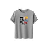 Unisex Oversize Ayıcıklı Tişört, Move Forward Yazılı, Pamuklu, Sokak Stili, Grafik Baskılı (Gri, L)