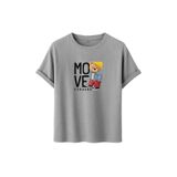 Unisex Oversize Ayıcıklı Tişört, Move Forward Yazılı, Pamuklu, Sokak Stili, Grafik Baskılı (Gri, M)