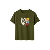 Unisex Oversize Ayıcıklı Tişört, Move Forward Yazılı, Pamuklu, Sokak Stili, Grafik Baskılı (Haki, L)